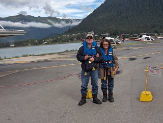 Patricia and Steven toured Juneau and then went on a helicopter expedition and walked around on a glacier.