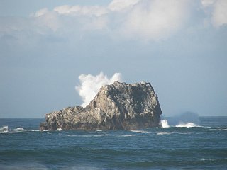 Spray from one of the white rocks