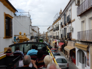 Crowded city street from the top of the tour bus