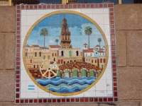 Many buildings have tile murals. This one depicts many of the main historical aspects of Córdoba.