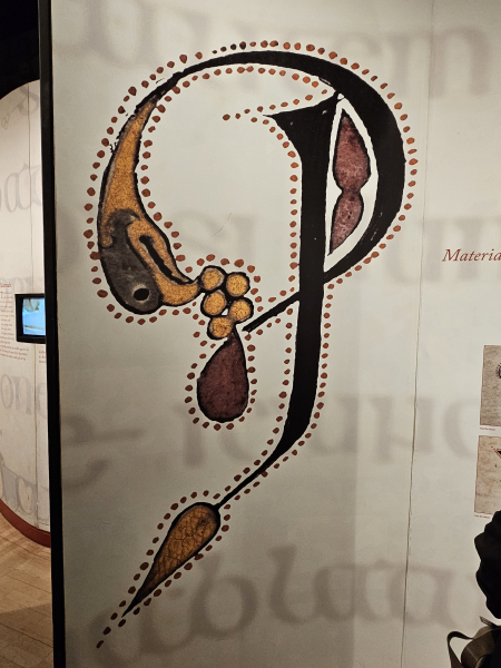 An illuminated single letter from the Book of Kells.