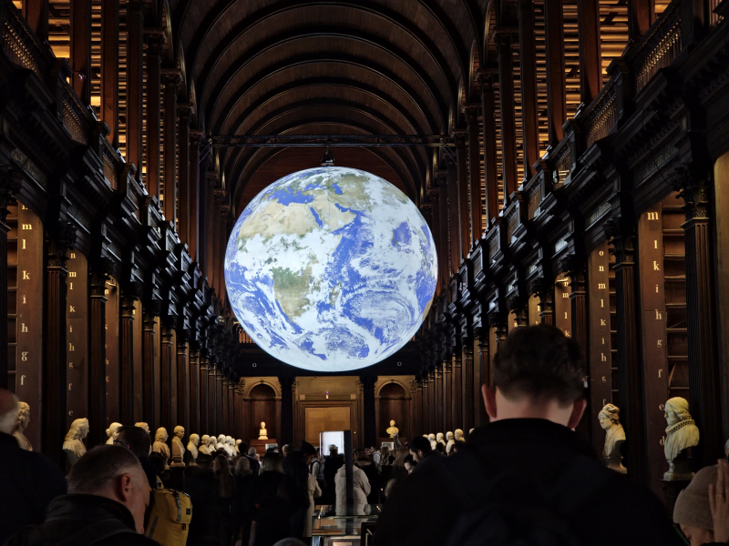 Gaia is a rotating, detailed image of Earth in the library's Long Room.