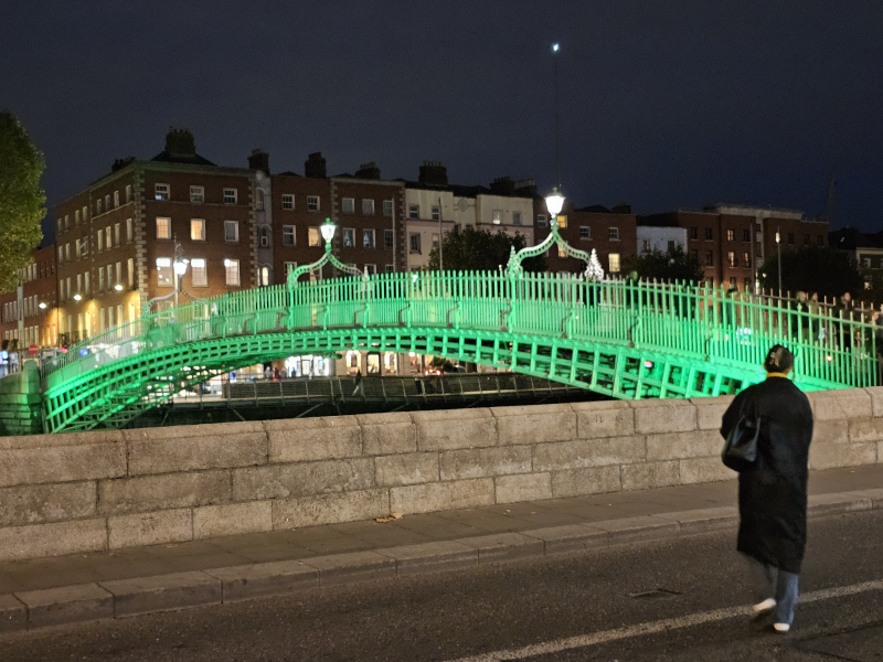 The Ha'penny Bridge, the oldest pedestrian bridge in Dublin, is just out side the hotel door.