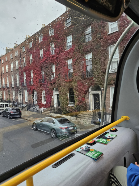 Red ivy covers the wall of this Georgian house.