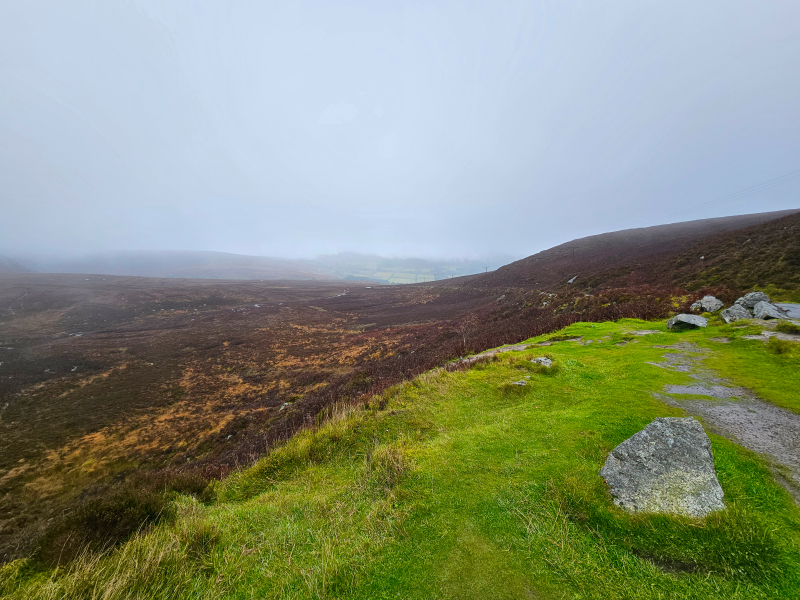 Looking down from the Sally Gap through the Wicklow Mountains.