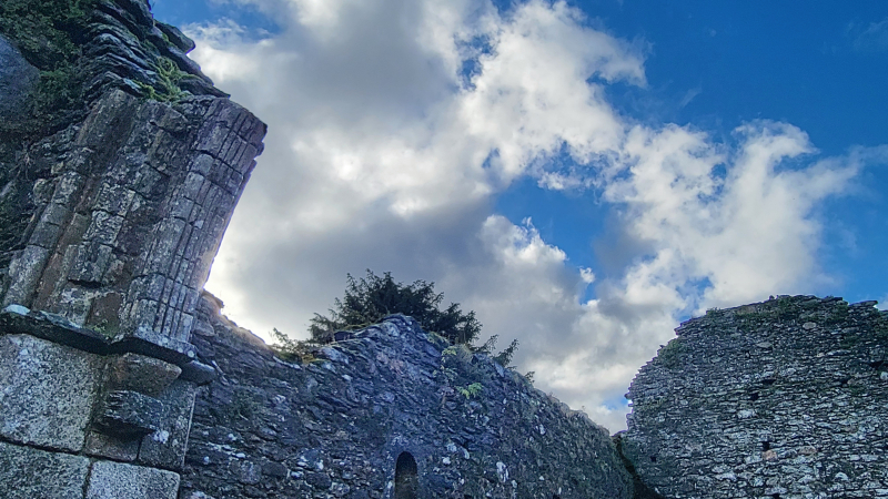 Bright sky background for church ruins at Glendalough