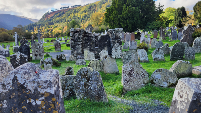 One of many areas crowded with headstones at Glendalough