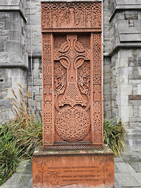Memoral outside Christ Church Cathedral dedicated to victims of the Armenian massacres of 1915.