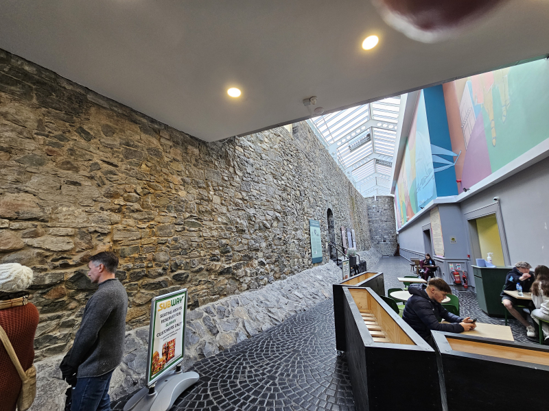 Part of the Galway wal fortification has been reconstructed inside what is now a shopping mall.
