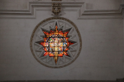 Unusually shaped stained glass inside Granada Cathedral
