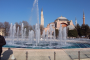 A look at Aya Sofya across the fountain