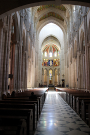 The cathedral is laid out in the traditional Catholic fashion with a central nave