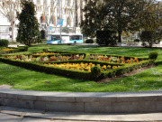 Flower bed along Paseo del Prado. There were very few people on the streets.