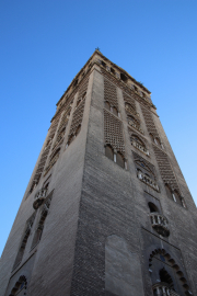 La Giralda; not shown here are the bells near the top.  I just liked the perspective of this very tall landmark in Seville