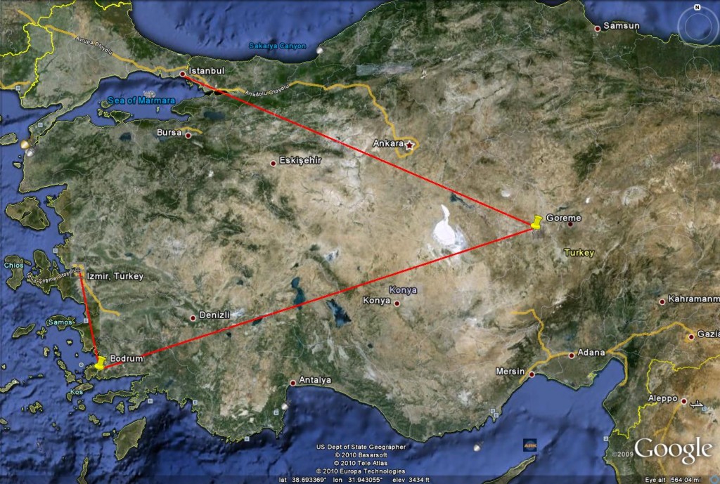 Google Map of cities on our tour of Turkey