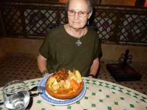 Chicken, raisins, carrots, turnip, cabbage, couscous main dish