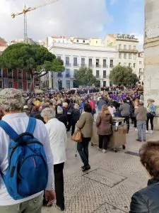 We saw a religious procession in Rossio Square on Sunday afternoon.