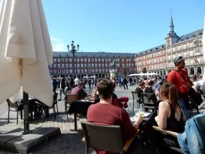 Sitting at Plaza Mayor enjoying the people and food.
